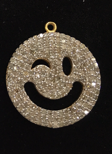 14K Solid Gold Funny Face Diamond Pendants. Genuine handmade pave diamond Pendant. Approx Size 0.88 "(22 mm)