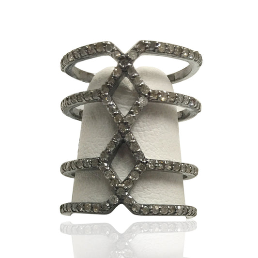 Pave Diamond Ring .925 Oxidized Sterling Silver Diamond Ring, Genuine handmade pave diamond Ring Size Approx 0.88"(22 x 20 mm)