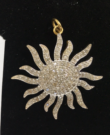 14k Solid Gold Sun Diamond Pendants