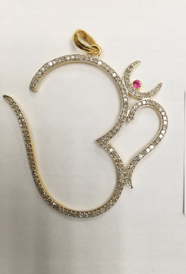 14K Solid Gold Diamond OM Pendants. Genuine handmade pave diamond Pendant. Approx Size 2.20 "(50 x 55 mm)