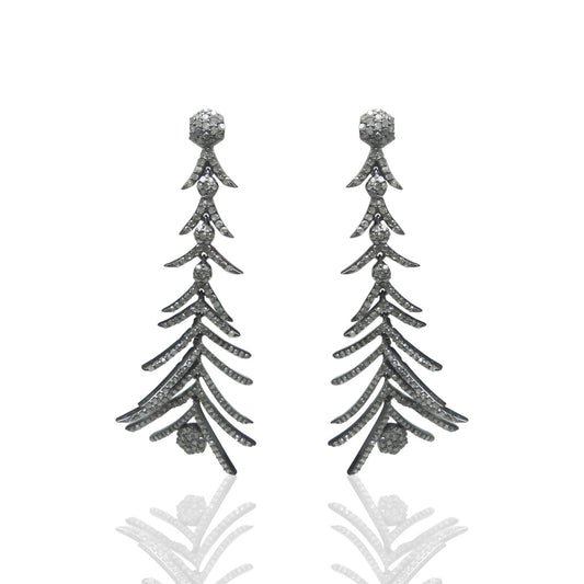 Diamond Silver Earring .925 Oxidized Sterling Silver Diamond Earring, Genuine handmade pave diamond Earring Size 1.60"(18 x 40 MM )