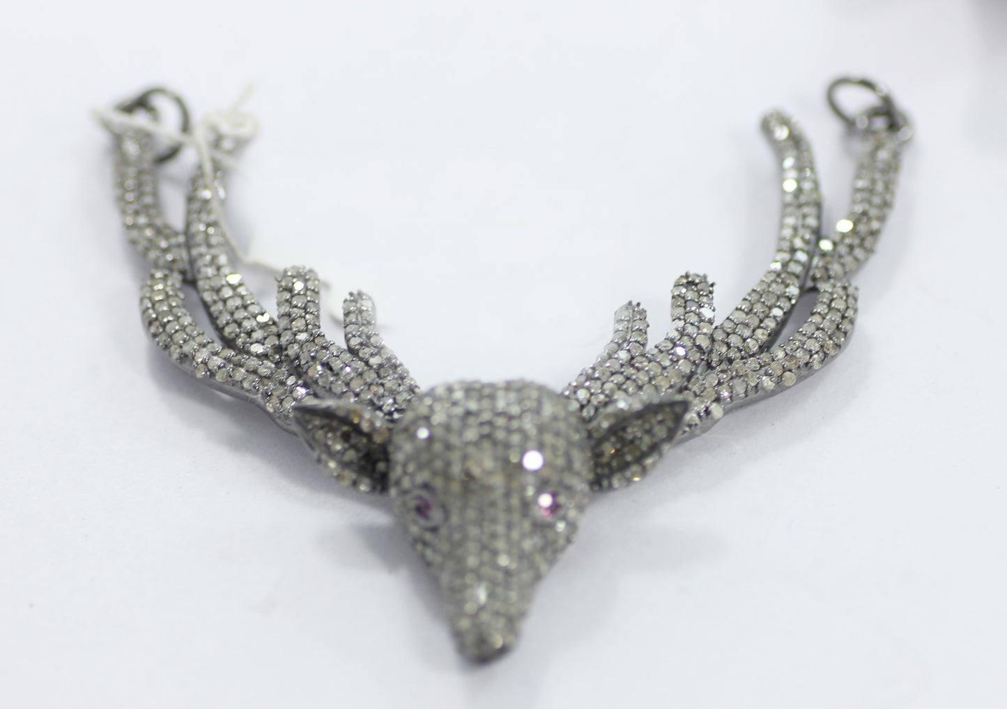 Pave Diamond Pendant, Pave Deer Antler, Pave Deer Charm, Diamond Deer Pendant, Approx 2.1''(47 x 54mm), Oxidized Silver