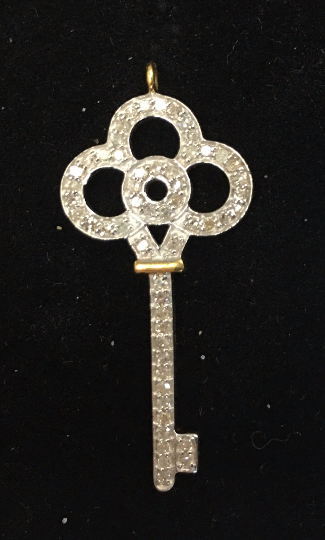 14K Solid Gold Diamond Key Shape Pendants