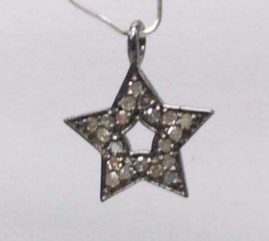 Stars Diamond Charm .925 Oxidized Sterling Silver Diamond Charms, Genuine handmade pave diamond Charm Size Approx 0.52"(13 x 13 MM)