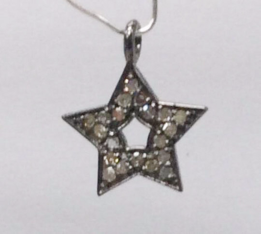 Stars Diamond Charm .925 Oxidized Sterling Silver Diamond Charms, Genuine handmade pave diamond Charm Size Approx 0.52"(13 x 13 MM)