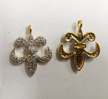14K Solid Gold Diamond Fleur Di Lis Shape Pendants. Genuine handmade pave diamond Pendant. Approx Size 0.88 "(22 x 18 mm)