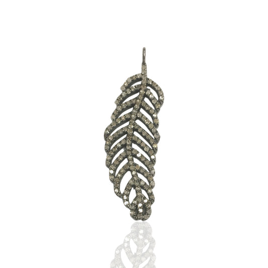 Pave Feather Pendant, Diamond Feather Charm,Approx 1.5''(12x38mm), Pave Feather Necklace, Diamond Feather, Oxidized Silver