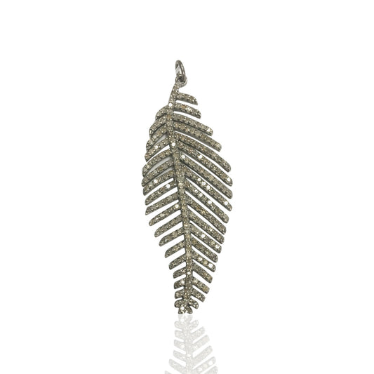 Pave Feather Pendant, Diamond Feather Charm,Approx 2.1''(20x54mm), Pave Feather Necklace, Diamond Feather, Oxidized Silver