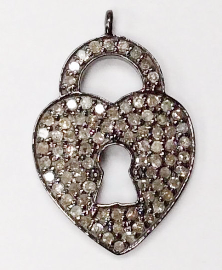 Lock Diamond Charm .925 Oxidized Sterling Silver Diamond Charms, Genuine handmade pave diamond Charm Size Approx 1.0"(16 x 25 MM)