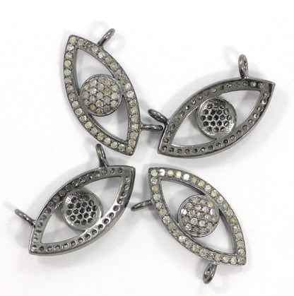 Evil Eye Diamond Charm .925 Oxidized Sterling Silver Diamond Charms, Genuine handmade pave diamond Charm Size 12 x 24 MM