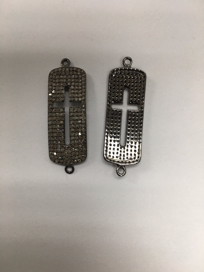 Pave Diamond Pendant, Pave Square Cross Cut out Pendant, Approx 1.2''(12x30 mm) Pave Cross Charm, Oxidized Silver