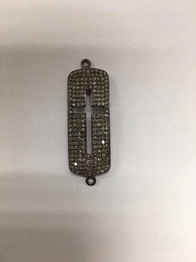 Pave Diamond Pendant, Pave Square Cross Cut out Pendant, Approx 1.2''(12x30 mm) Pave Cross Charm, Oxidized Silver