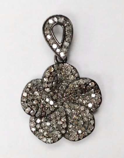 Flower Diamond Charm .925 Oxidized Sterling Silver Diamond Charms, Genuine handmade pave diamond Charm Size 15 x 24 MM