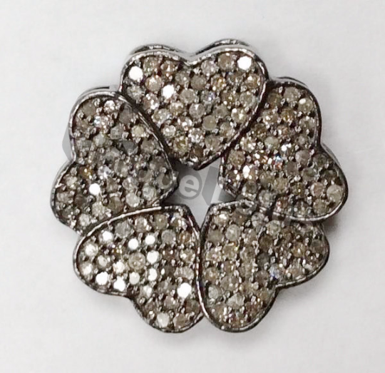 Flower Diamond Charm .925 Oxidized Sterling Silver Diamond Charms, Genuine handmade pave diamond Charm Size 19 x 19 MM