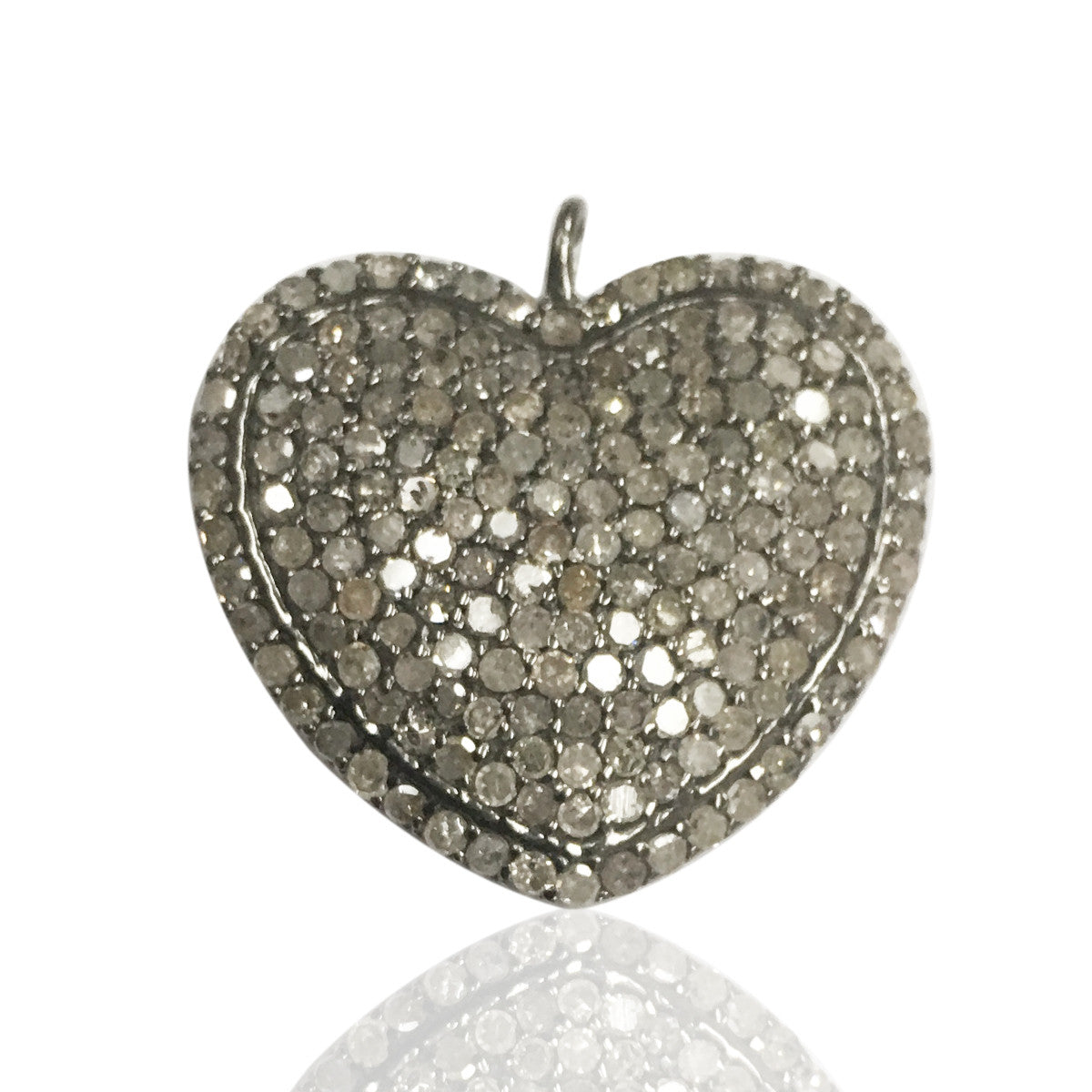Heart Shape Diamond Charms .925 Oxidized Sterling Silver Diamond Charms, Genuine handmade pave diamond Charm Size Approx 0.80"(20 MM)
