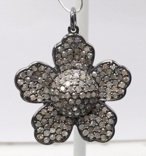 Flower Diamond Charm .925 Oxidized Sterling Silver Diamond Charms, Genuine handmade pave diamond Charm Size 23 x 25 MM