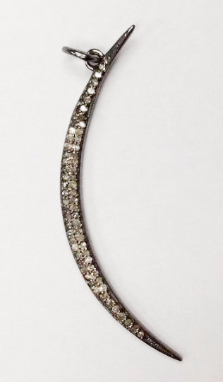 Moon Shaped Diamond Charm .925 Oxidized Sterling Silver Diamond Charms, Genuine handmade pave diamond Charm Size Approx 1.56"(12 x 39 MM )
