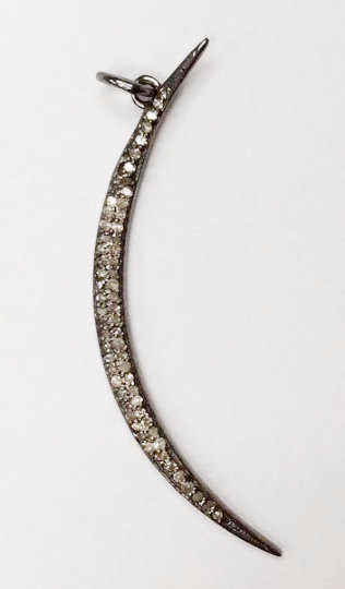 Moon Shaped Diamond Necklace .925 Oxidized Sterling Silver Diamond Necklace, Genuine handmade pave diamond Necklace Size Approx 1.56"(12 x 39 MM )