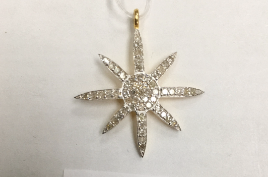 14k Solid Gold Star Diamond Pendants.  Approx Size 1.12 "(24 x 28 mm)