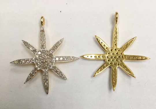 14k Solid Gold Star Diamond Pendants.  Approx Size 1.12 "(24 x 28 mm)