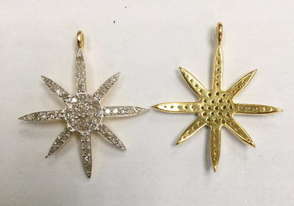 14k Solid Gold Star Diamond Pendants.  Approx Size 1.12 "(24 x 28 mm)
