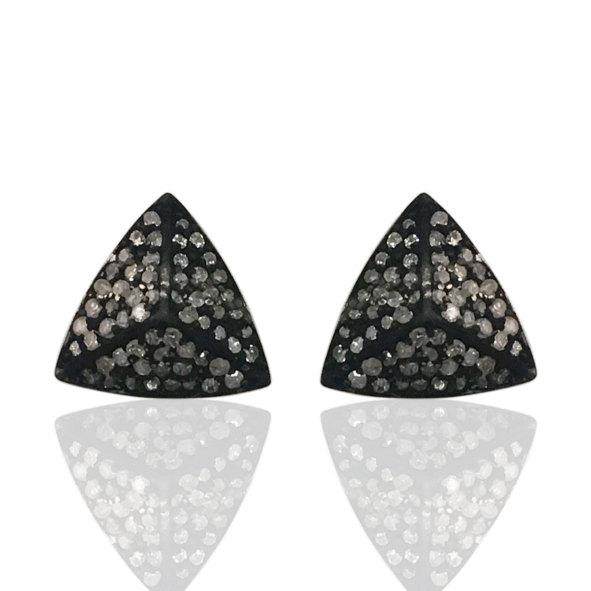 Triangle Diamond Studs Earring .925 Oxidized Sterling Silver Diamond Earring, Genuine handmade pave diamond Earring Size 0.48"(12 x 12 MM )