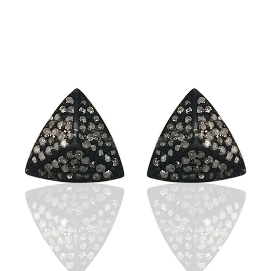 Triangle Diamond Studs Earring  .925 Oxidized Sterling Silver Diamond Earring, Genuine handmade pave diamond Earring Size 0.48"(12 x 12 MM )