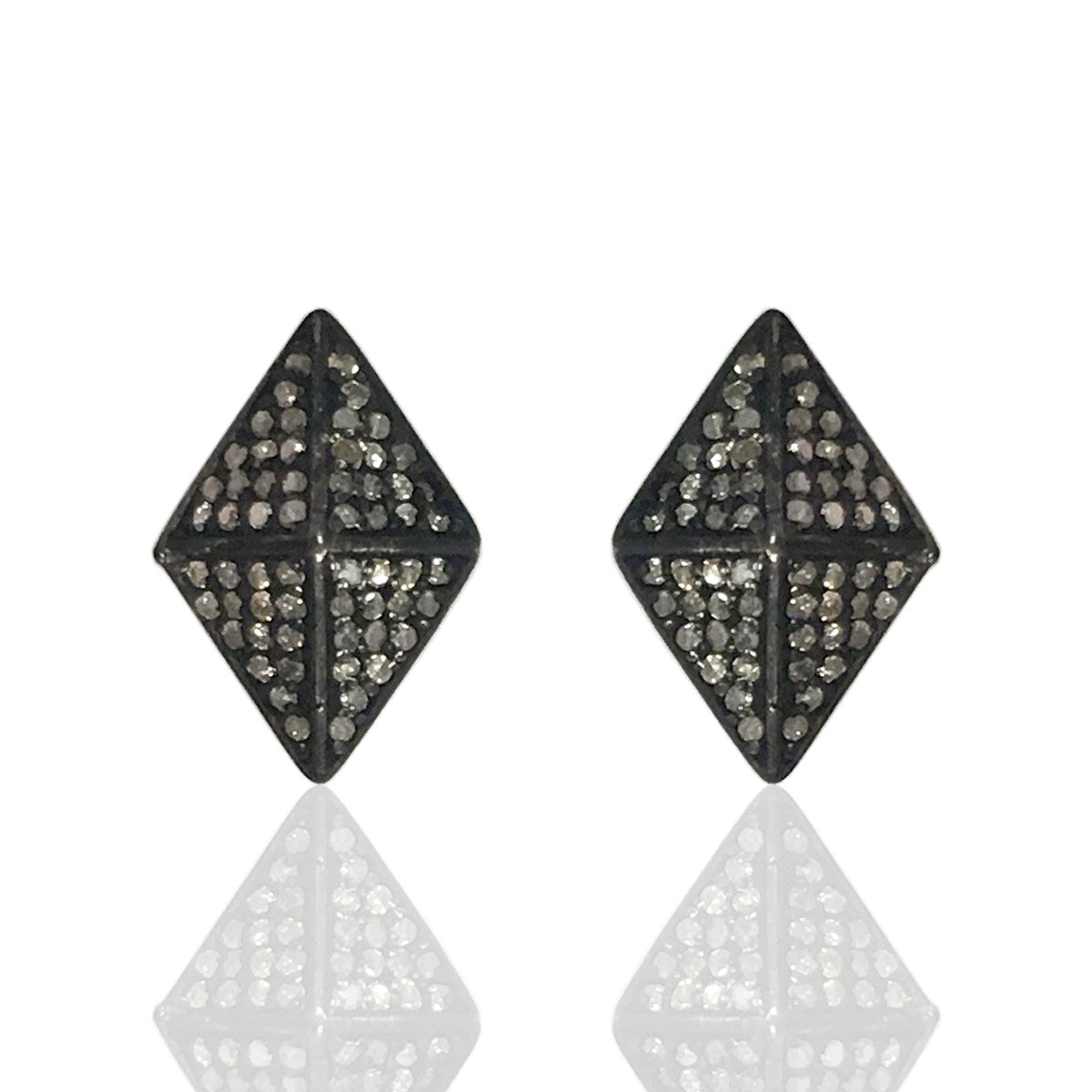 Rhombus Diamond Studs Earring  .925 Oxidized Sterling Silver Diamond Earring, Genuine handmade pave diamond Earring Size 0.60"(10 x 15 MM )