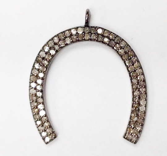 Shoe Horse Diamond Charm .925 Oxidized Sterling Silver Diamond Charms, Genuine handmade pave diamond Charm Size Approx 1.08"(25 x 27 MM)