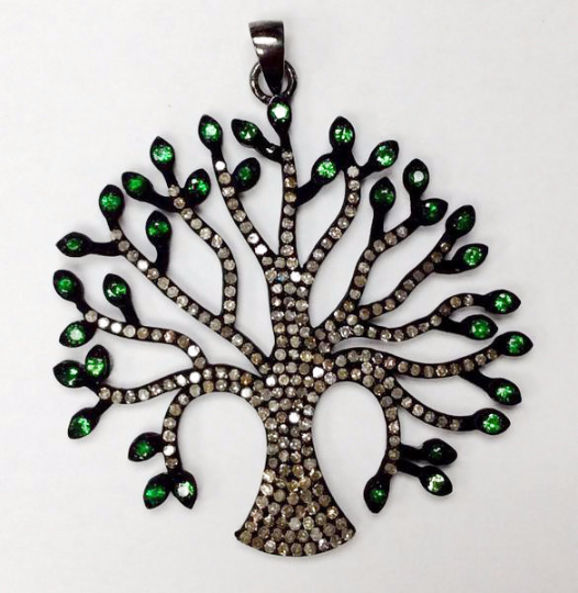Pave Diamond Pendant, Pave Tree of Life Pendant, Tree of Life, Pave Tree Pendant, Oxidized Silver, Approx 2'' ( 46 x 52 mm)