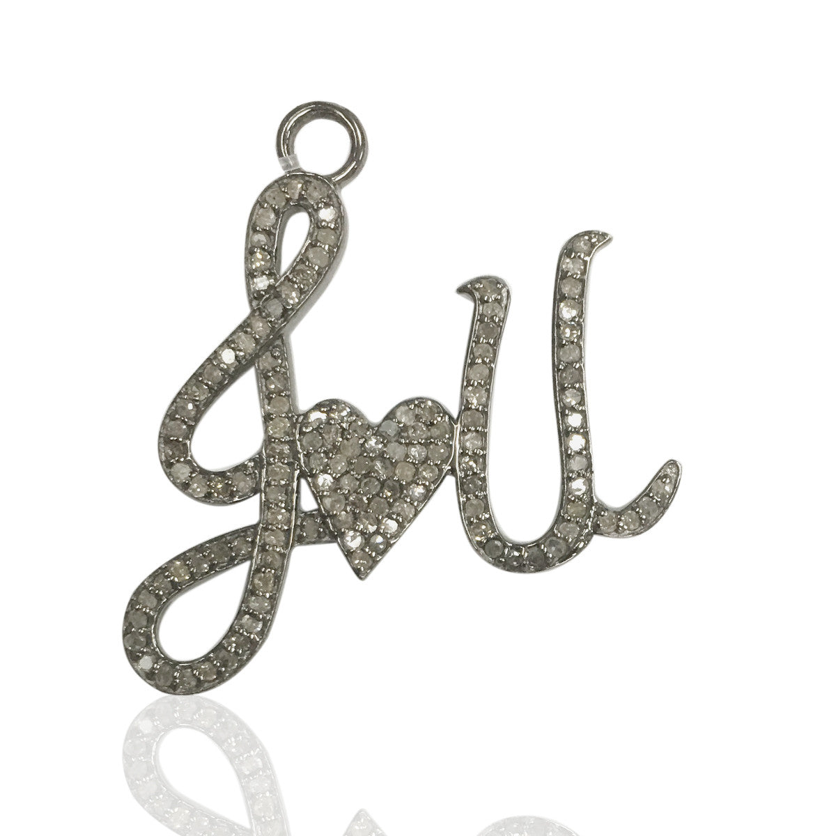 Love Diamond Charms .925 Oxidized Sterling Silver Diamond Charms, Genuine handmade pave diamond Charm Size Approx 1.12"(28 x 28 mm MM)
