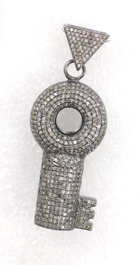 Key Diamond Pendants .925 Oxidized Sterling Silver Diamond Pendants, Genuine handmade pave diamond Pendant Size Approx 1.88"(47 x 18 MM)