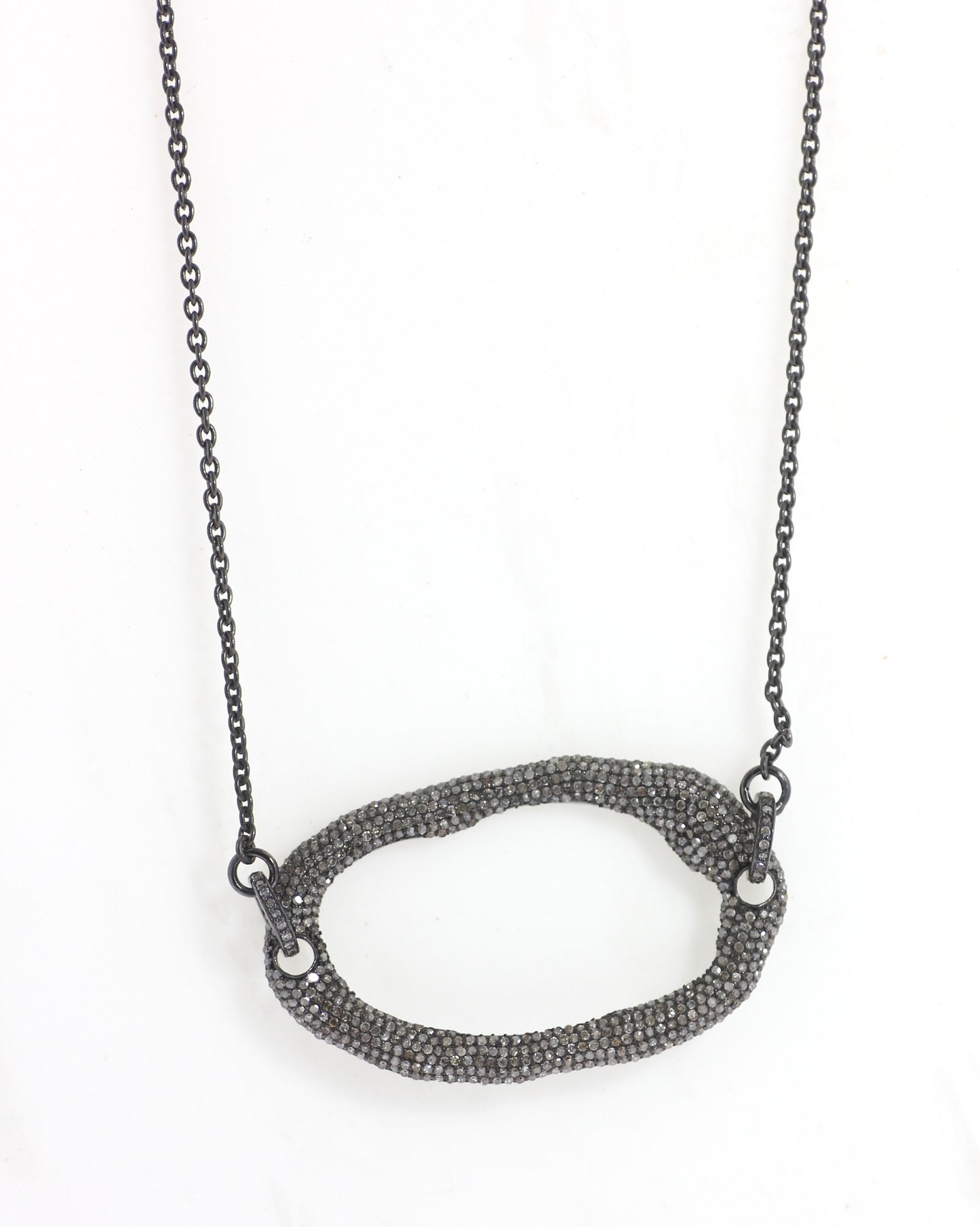 Silver Diamond Necklace .925 Oxidized Sterling Silver Diamond Necklace, Genuine handmade pave diamond Necklace Size Approx 2.00"(50 x 30 MM)