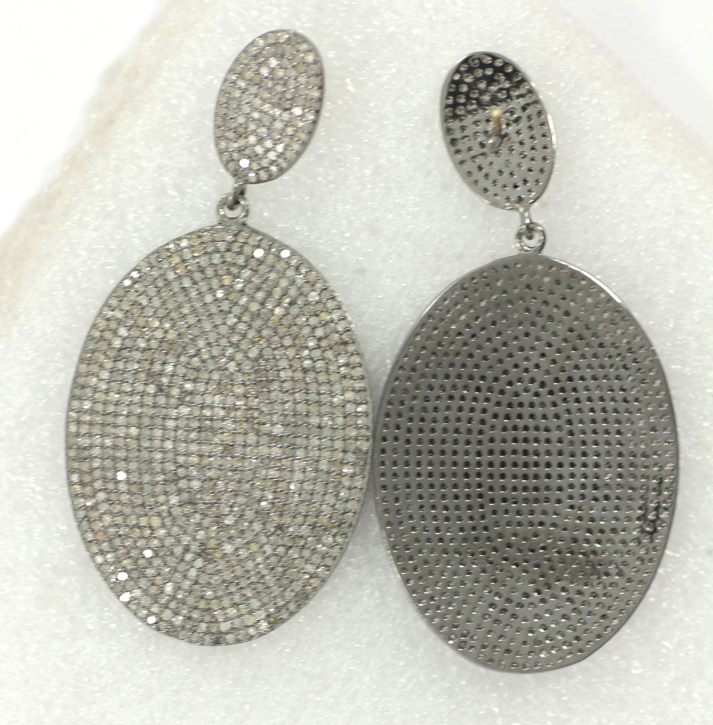 Oval Diamond Silver Earring