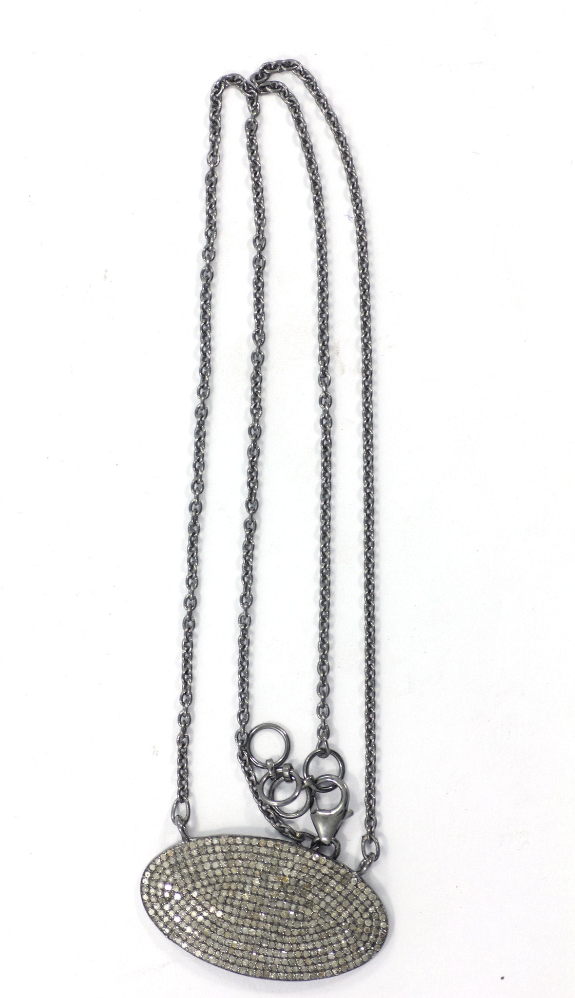 Oval Shape Diamond Necklace .925 Oxidized Sterling Silver Diamond Necklace, Genuine handmade pave diamond Necklace Size Approx 1.44"(36 X 20 MM)
