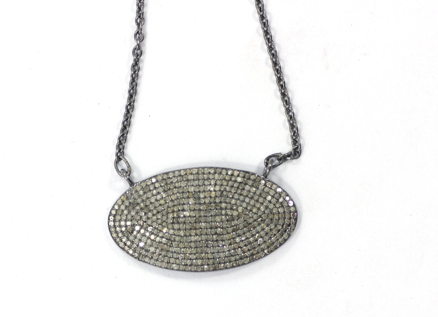 Oval Shape Diamond Necklace .925 Oxidized Sterling Silver Diamond Necklace, Genuine handmade pave diamond Necklace Size Approx 1.44"(36 X 20 MM)