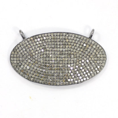 Oval Shape Diamond Necklace .925 Oxidized Sterling Silver Diamond Necklace, Genuine handmade pave diamond Necklace Size Approx 1.44"(36 X 20 MM)