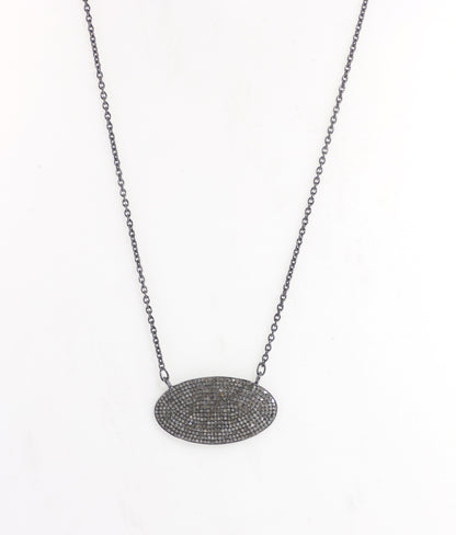 Oval Shape Diamond Necklace .925 Oxidized Sterling Silver Diamond Necklace, Genuine handmade pave diamond Necklace Size Approx 1.44"(36 X 20 MM)