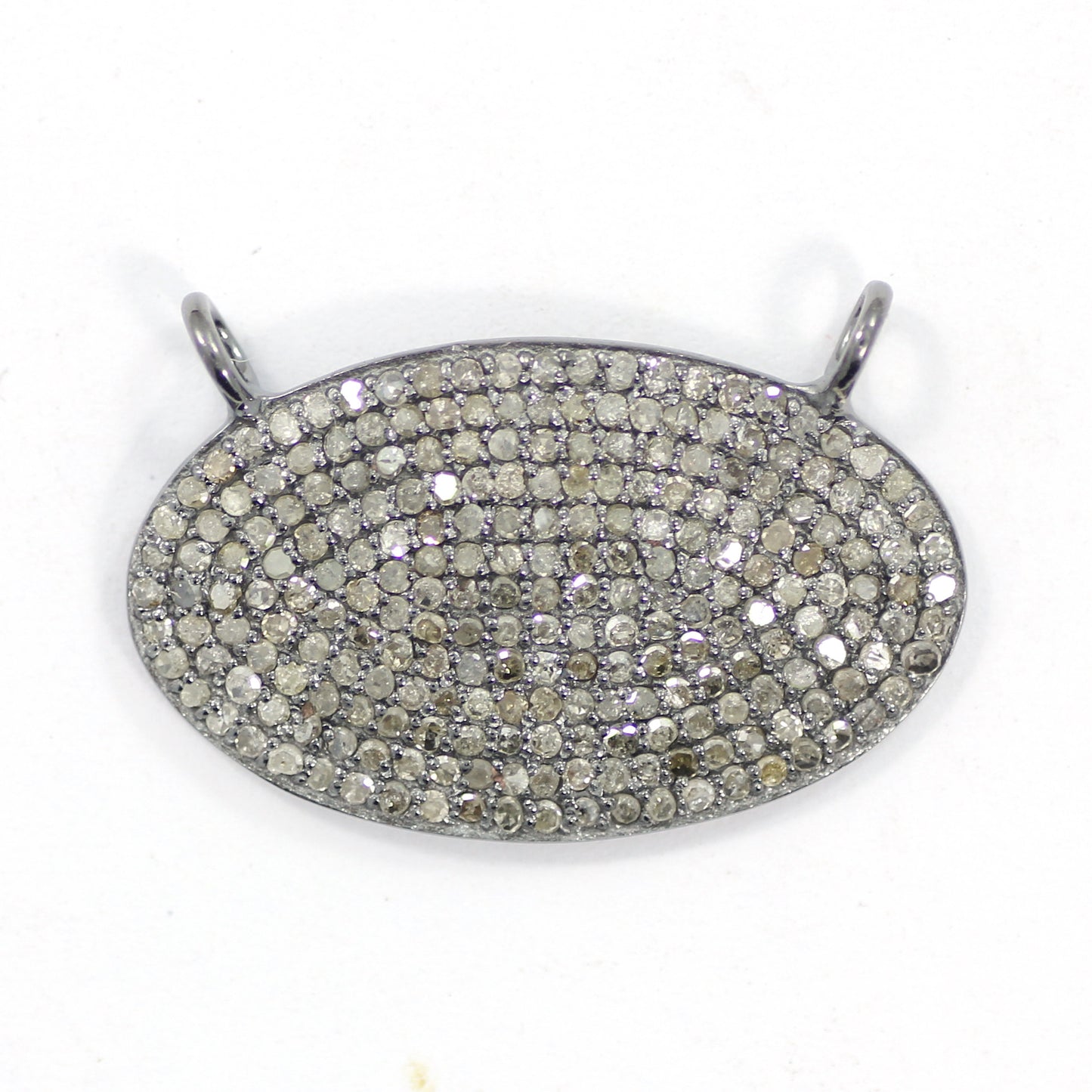 Oval Pave Diamond Pendant .925 Oxidized Sterling Silver Diamond Pendant, Genuine handmade pave diamond Pendant Size 25 x 15 MM