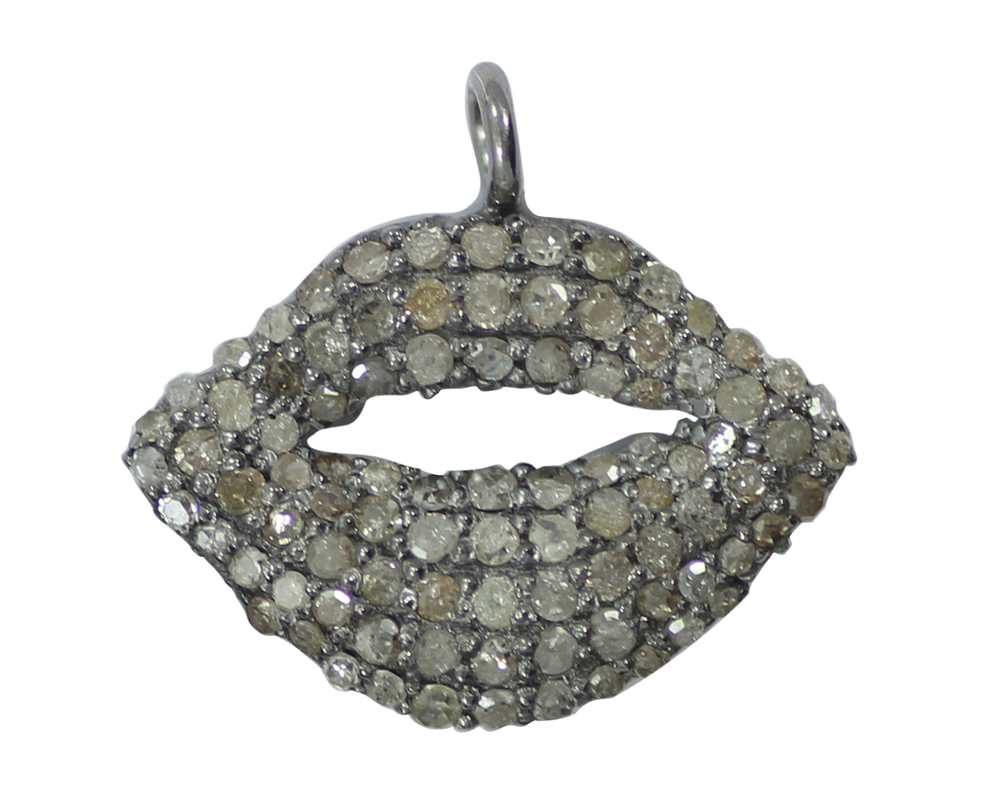 Lips Diamond Charm .925 Oxidized Sterling Silver Diamond Charms, Genuine handmade pave diamond Charm Size Approx 0.68"(12 x 17 MM)