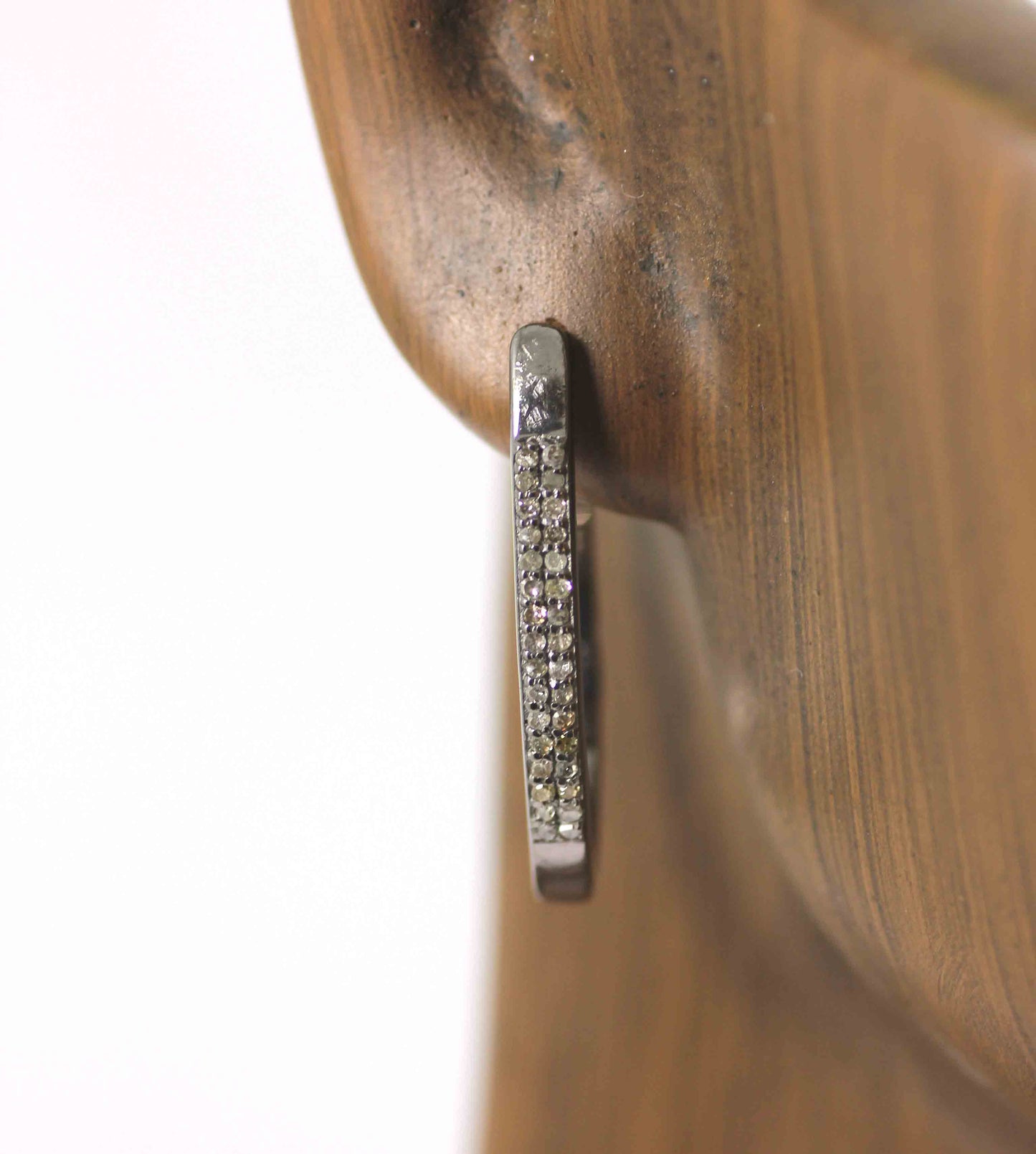Diamond Silver Earring .925 Oxidized Sterling Silver Diamond Earring, Genuine handmade pave diamond Earring Size 1.04"(26 x 16 MM )