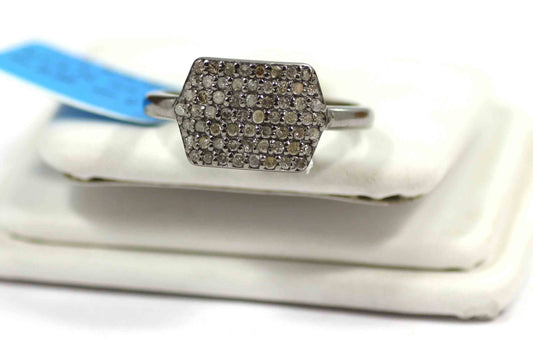 Diamond Hexagon Diamond Ring, Pave Diamond Ring, Pave Hexagon Ring, Approx 8 x 13mm. Sterling Silver