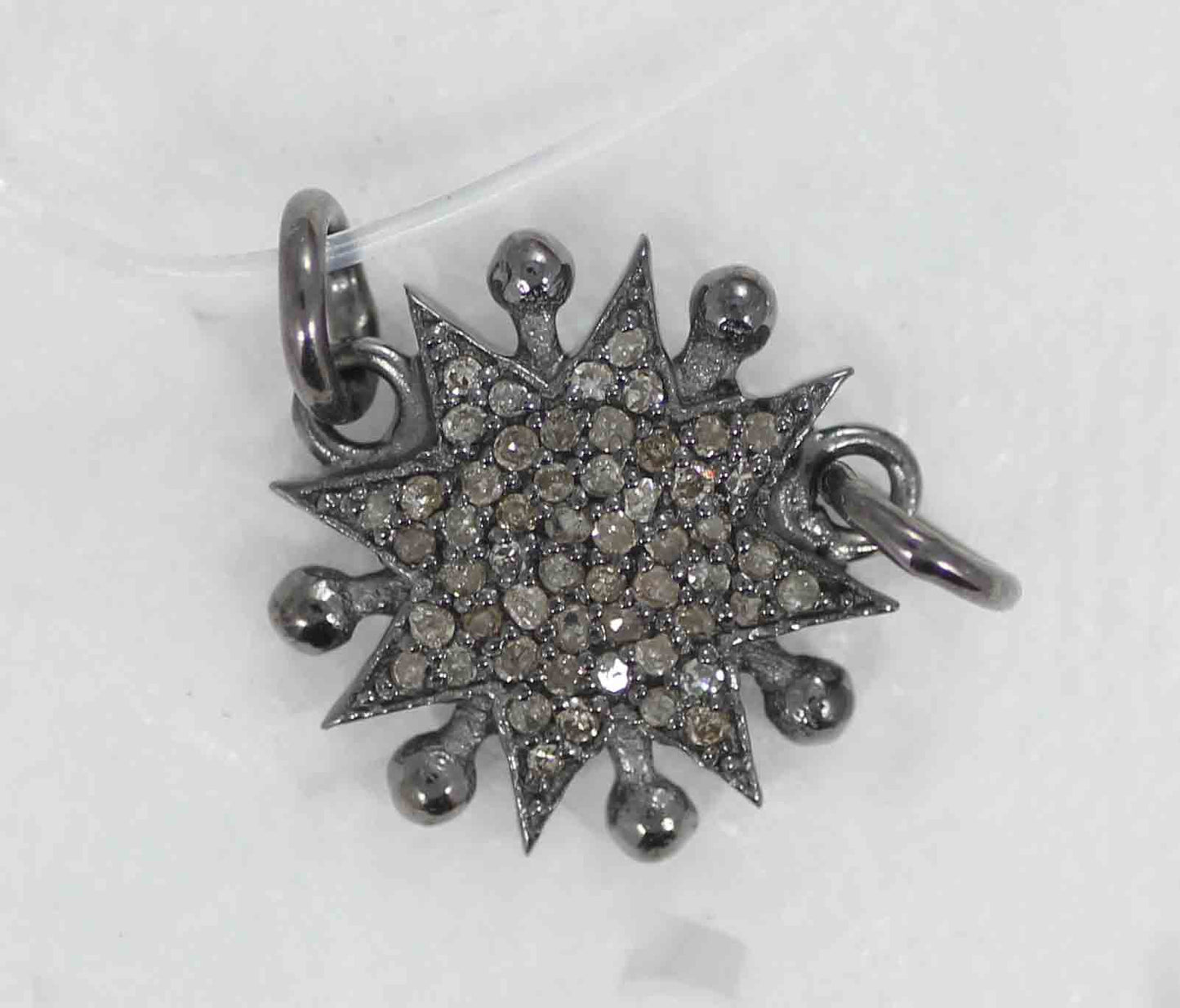 Pave Diamond Charm .925 Oxidized Sterling Silver Diamond Charms, Genuine handmade pave diamond Charm Size 13 MM