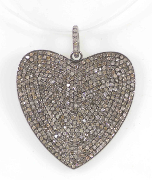 Diamond  Heart Shape Pendant, Pave Diamond Pendant, Pave Heart Shape Necklace, Approx 30 x  30mm. Sterling Silver