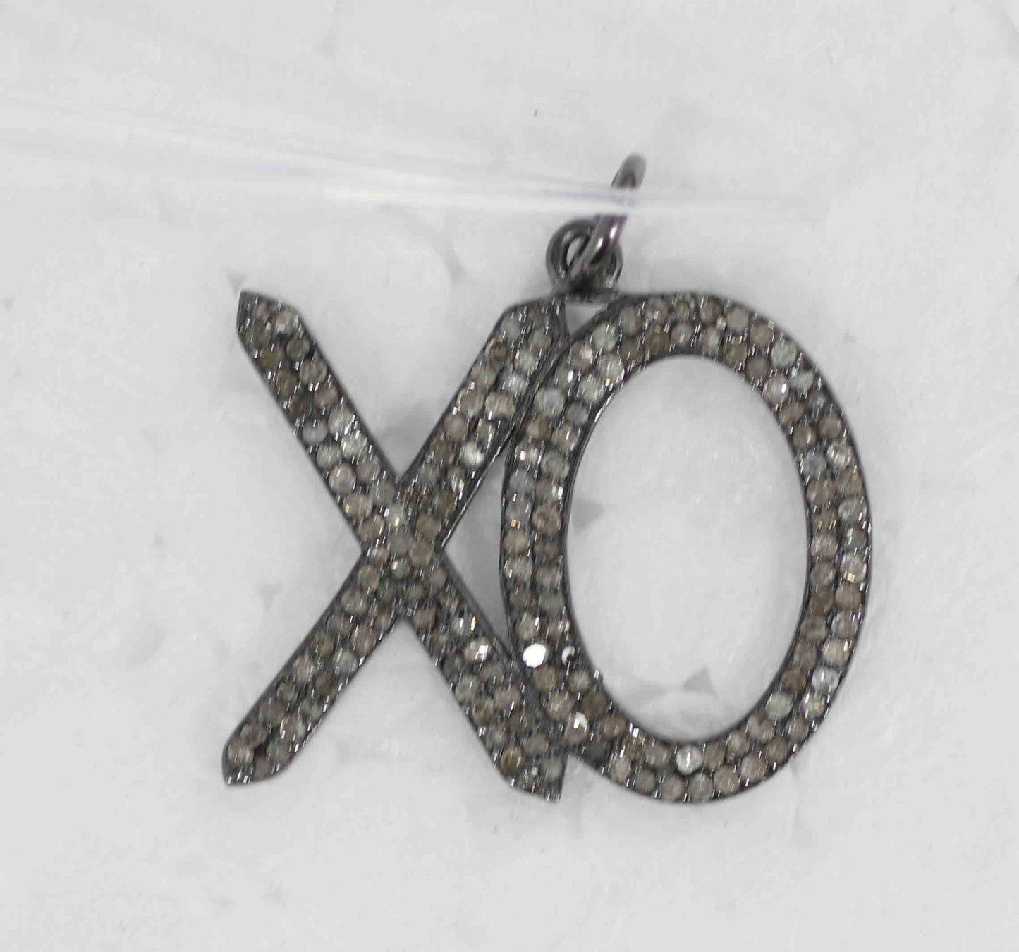 XO shape Pave Diamond Pendants .925 Oxidized Sterling Silver Diamond Pendants, Genuine handmade pave diamond Pendants Size 25 x 20 mm