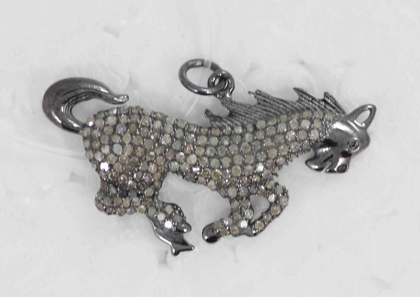 Horse shape Pave Diamond Charm .925 Oxidized Sterling Silver Diamond Charms, Genuine handmade pave diamond Charm Size 35 x 20 mm