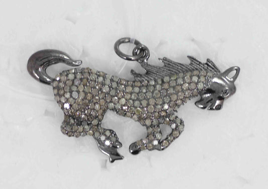 Horse shape Pave Diamond Charm .925 Oxidized Sterling Silver Diamond Charms, Genuine handmade pave diamond Charm Size 35 x 20 mm