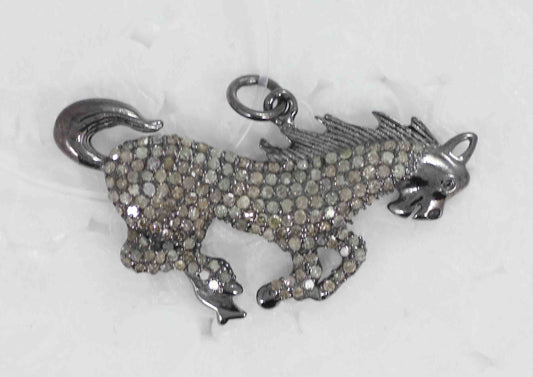 Horse shape Pave Diamond Charm .925 Oxidized Sterling Silver Diamond Charms, Genuine handmade pave diamond Charm Size 35 x 20 mm