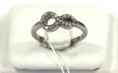 Figure Eight Pave Diamond Ring .925 Oxidized Sterling Silver Diamond Ring, Genuine handmade pave diamond Ring .
