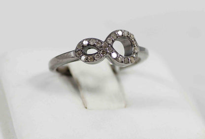 Figure Eight Pave Diamond Ring .925 Oxidized Sterling Silver Diamond Ring, Genuine handmade pave diamond Ring .